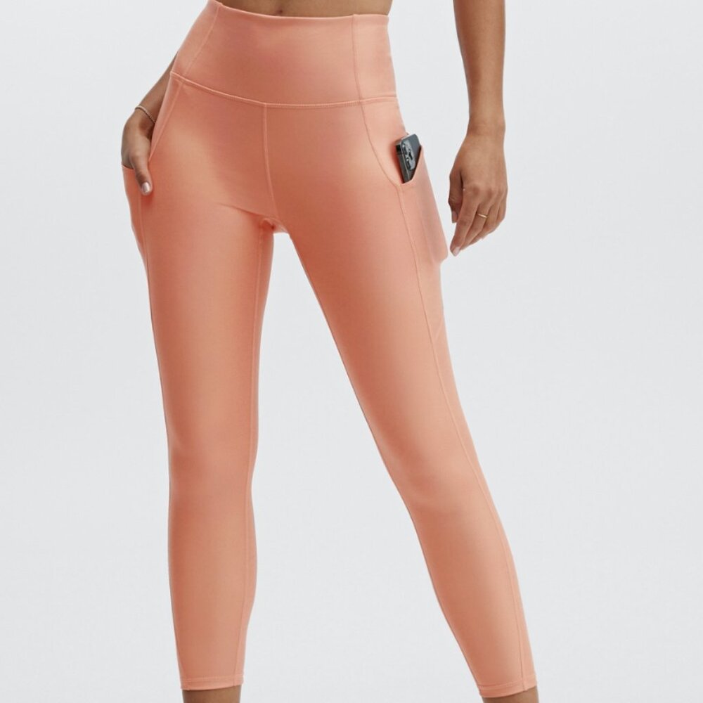 Fabletics NEW PureLuxe High-Waisted Iridescent 7/8 Legging Peachy Pink Shiny 1XL